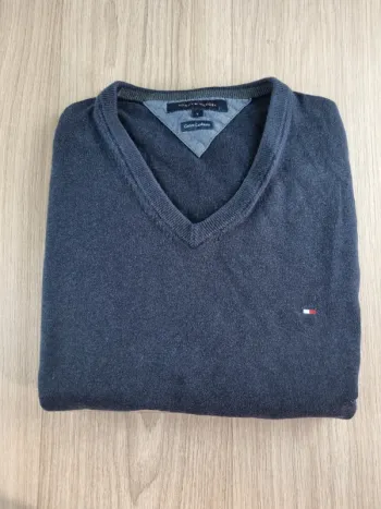 Pull en col V Tommy Hilfiger bleue Cachemire Taille L
