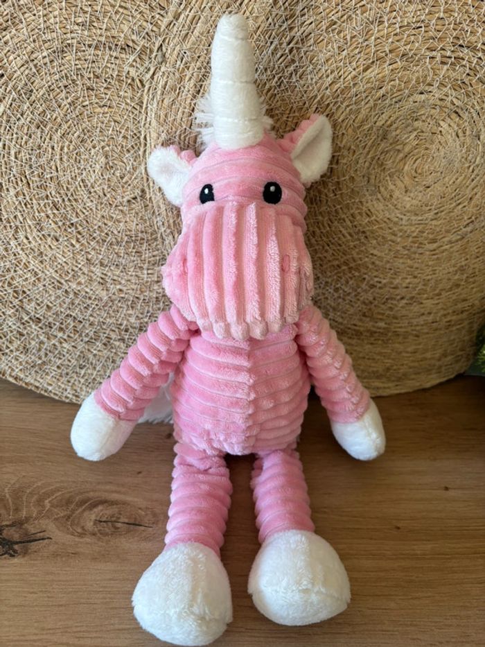 Neuf doudou licorne velours rose côtelé blanc venturelli Kelly - photo numéro 2