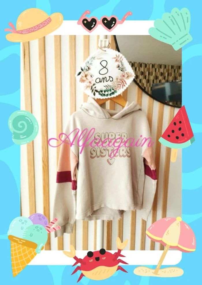 Pull sweat à capuche rose tao 8ans