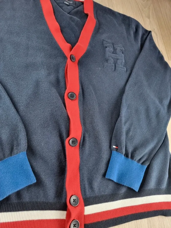 Veste a boutons Tommy Hilfiger bleue/rouge Homme Taille XL - photo numéro 4