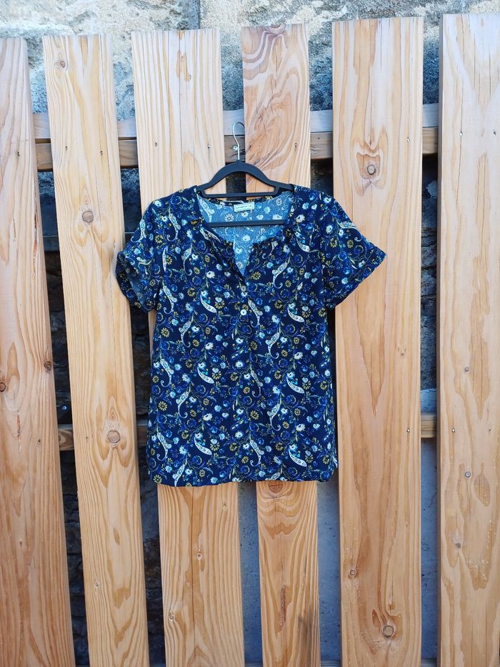 Jolie blouse à manches courtes bleue imprimé fleuri Firefly - photo numéro 2