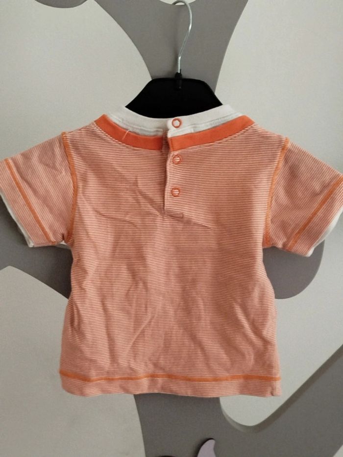 Tee-shirt manches courtes à rayures blanches et orange Knot so bad taille 6 mois - photo numéro 2