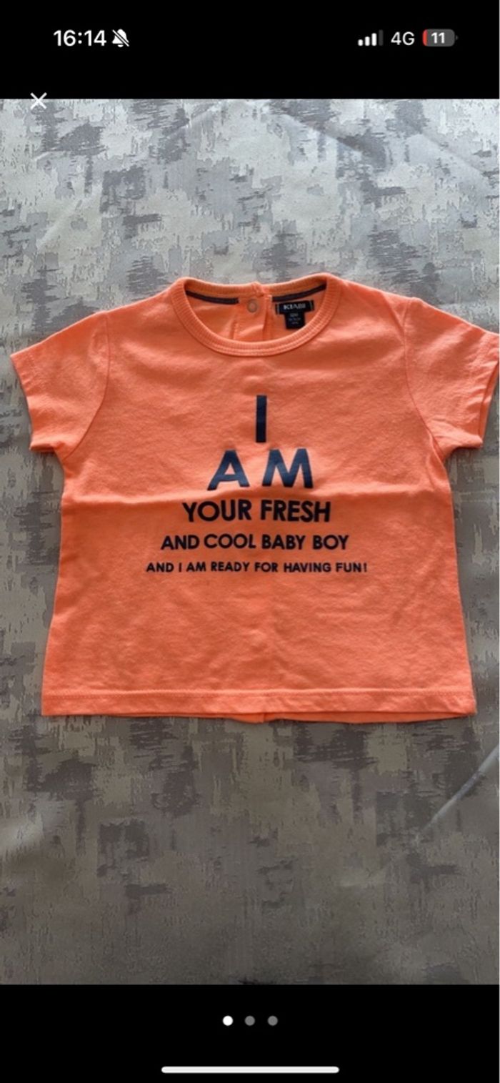 đ Tee-shirt manches courtes bĂ©bĂ© â KIABI 12 mois TBE - photo numĂ©ro 1