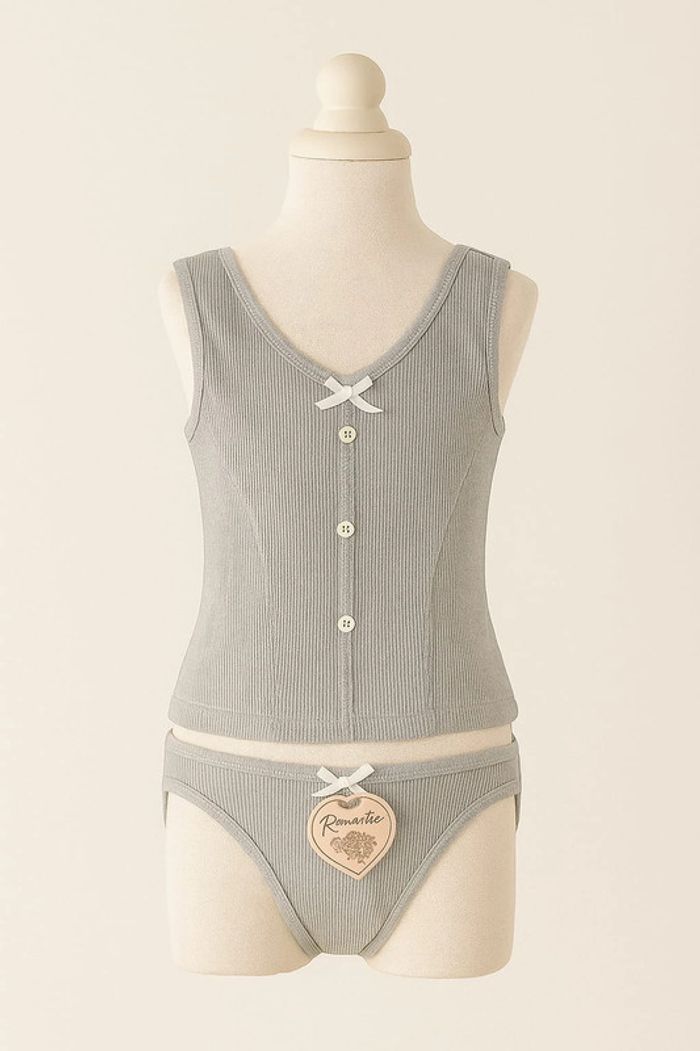 Ensemble débardeur + culotte côtelé gris Romantic Taille 4 / 6 ans - photo numéro 2