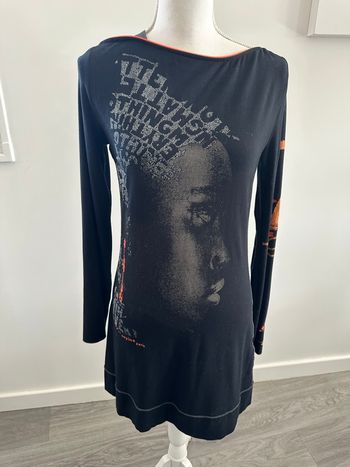 Robe tunique noire et orange cyberpunk Cop Copine T38 M