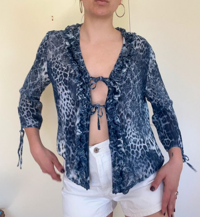 Chemise blouse fluide élégante vintage imprimé léopard/ornement - photo numéro 5