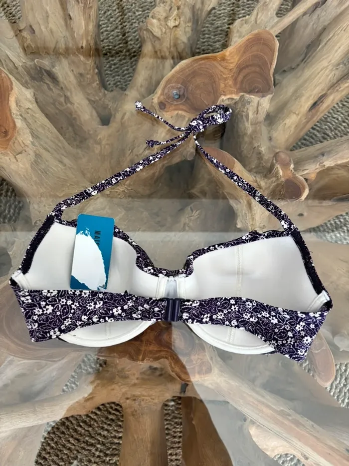 Haut de Maillot de bain Maison Lejaby violet fleurs blanc 85D volants - photo numéro 2