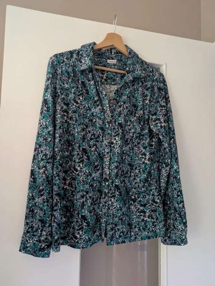 Magnifique haut blouse femme manches longues tons bleus Damart taille 42/44