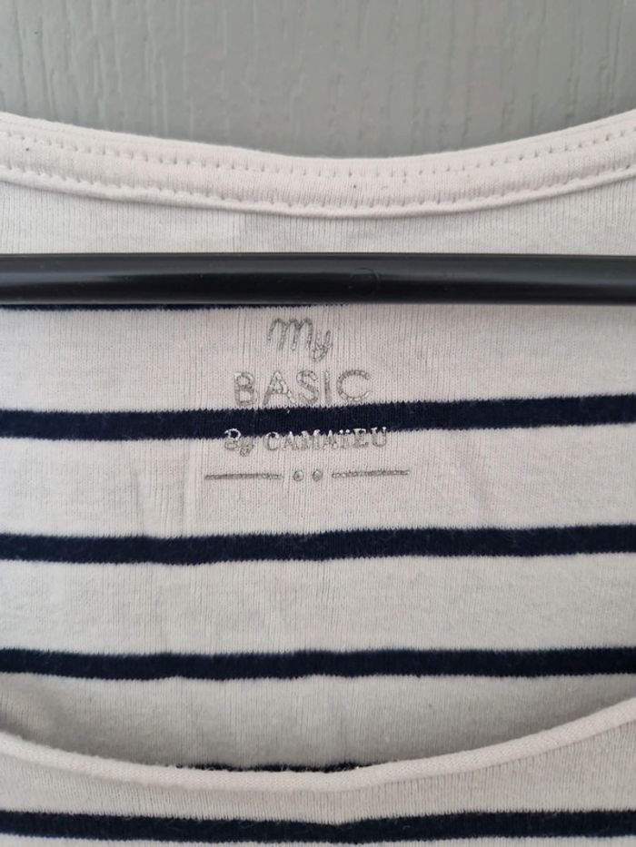 T-shirt a rayures marinière bleu blanc taille M Très bon état Camaïeu - photo numéro 3