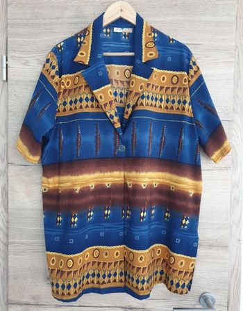 Chemise vintage bleu orange jaune marron