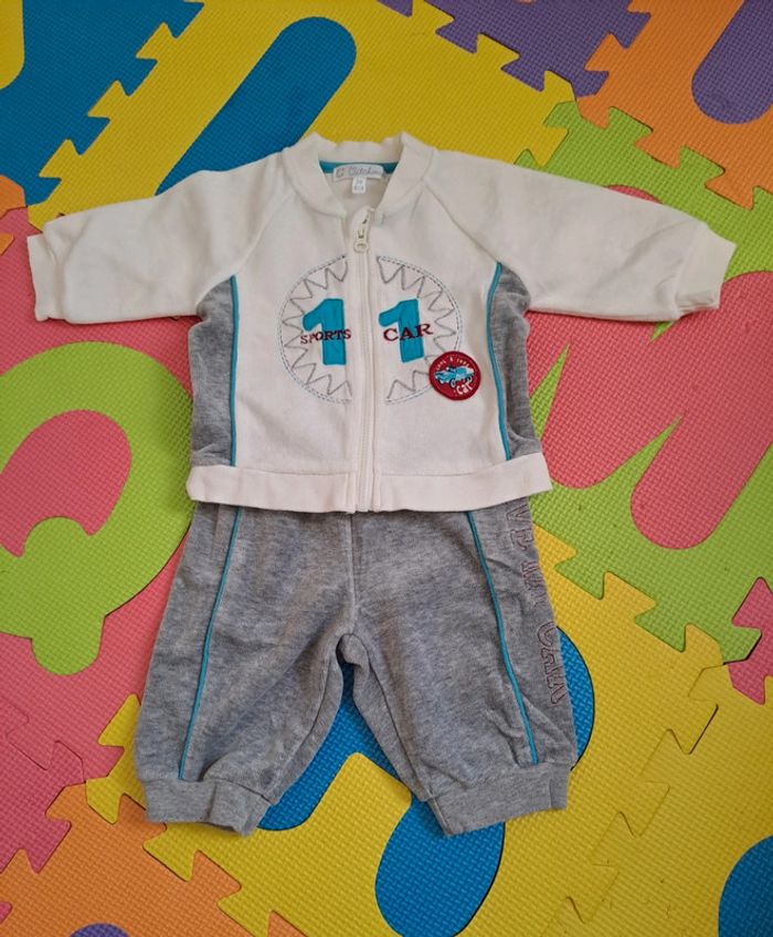 Ensemble veste jogging gris/blanc, kitchoun, taille 3 mois (60 cm)