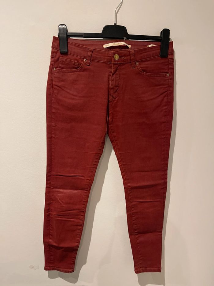 Pantalon skinny zara enduit bordeaux taille 38