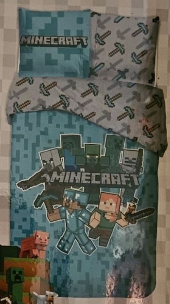 Parure de lit simple (housse de couette + taie d'oreiller) - Minecraft