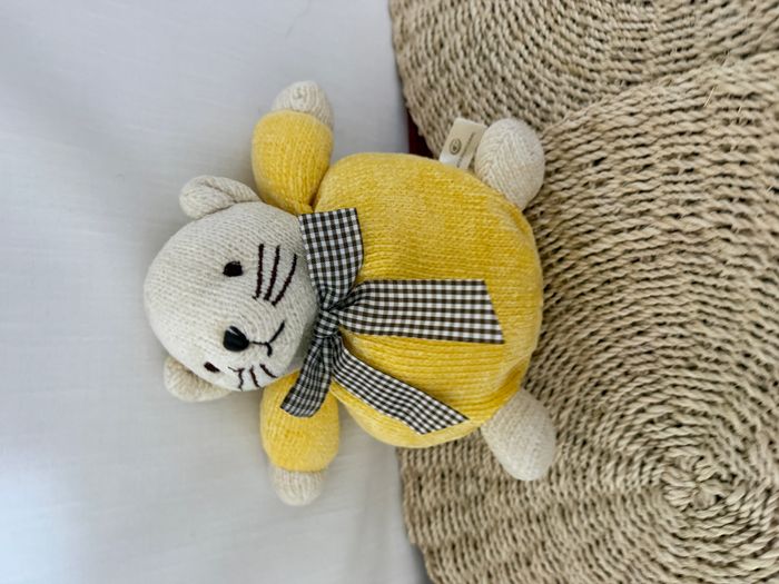 souris CP INTERNATIONAL doudou boule jaune noeud vichy marron et beige - photo numéro 4