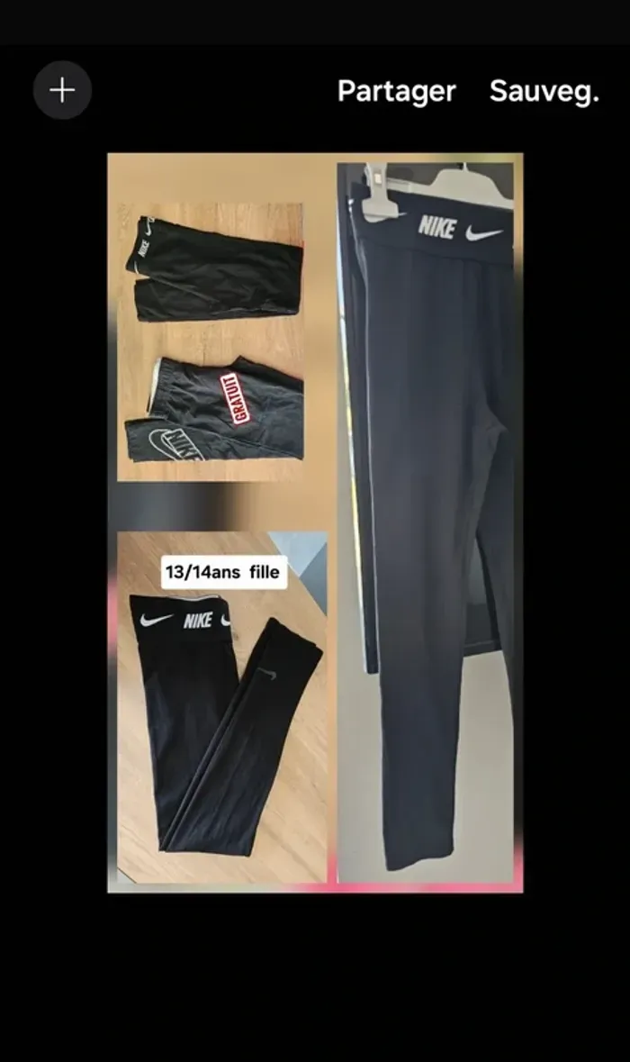 Legging Nike fille noir xl + 1 gratuit