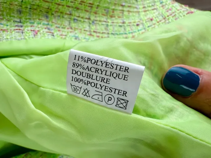 Veste style tailleur en tweed vert acidulé, doublure satinée, coupe courte et élégante XL - photo numéro 5