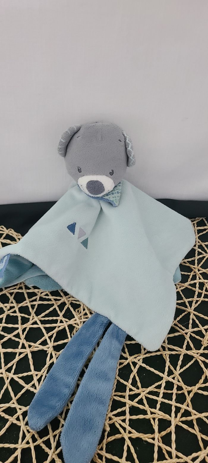 Doudou plat Jules ours NATTOU Jack Jules et Nestor bleu vert gris - photo numéro 3