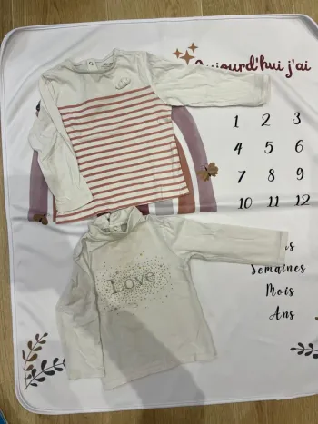 Lot de 2 t-shirts manches longues bébé fille Kiabi – Taille 18 mois / 82 cm