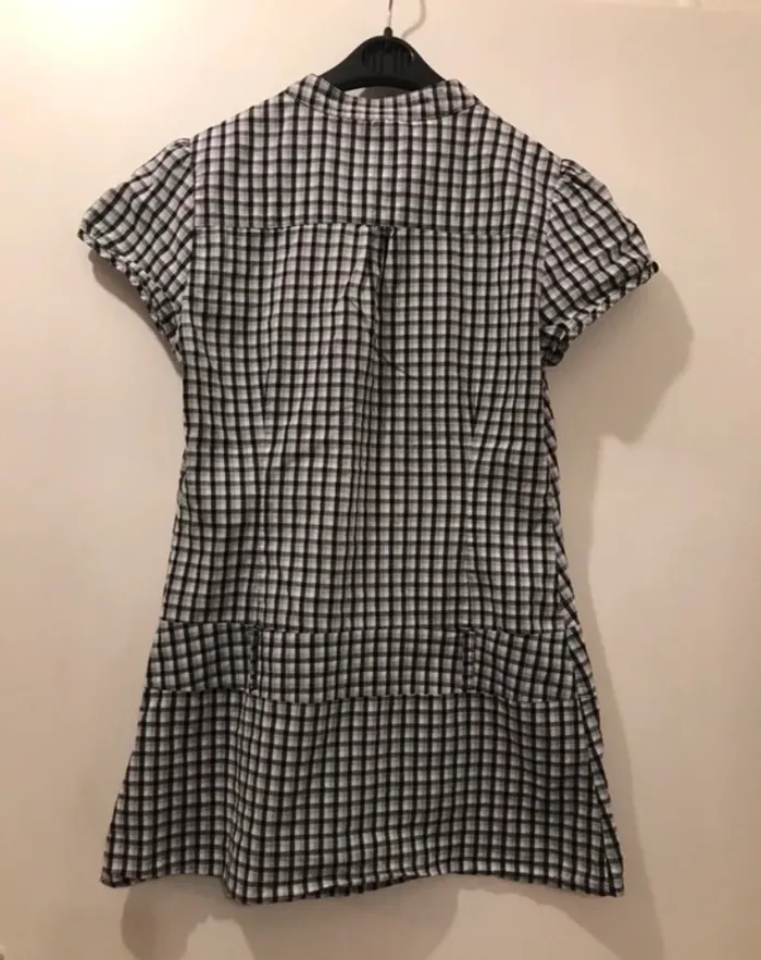 Haut tunique femme chemise cache cache noire gris à carreaux taille 2 - photo numéro 2