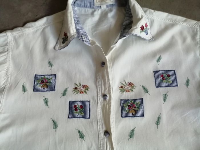 chemisier manches longues brodé blanc en coton Taille 2 Garance - photo numéro 2