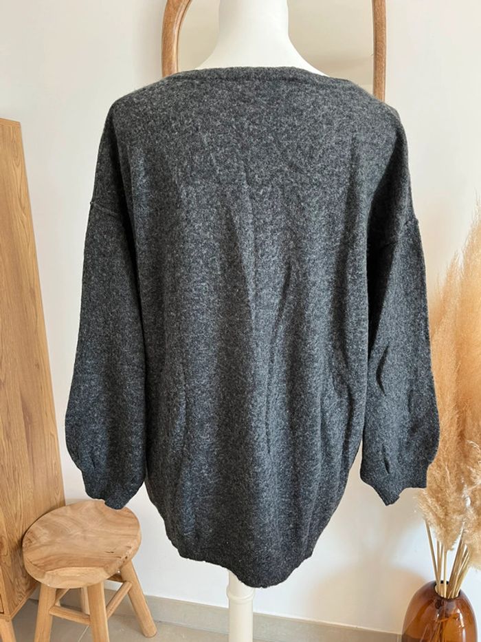 Pull gris col V en laine et alpaga American Vintage - photo numéro 5