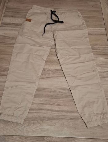 Pantalon cargo homme jogging survêtement décontracté élastique avec poches coupe classique beige