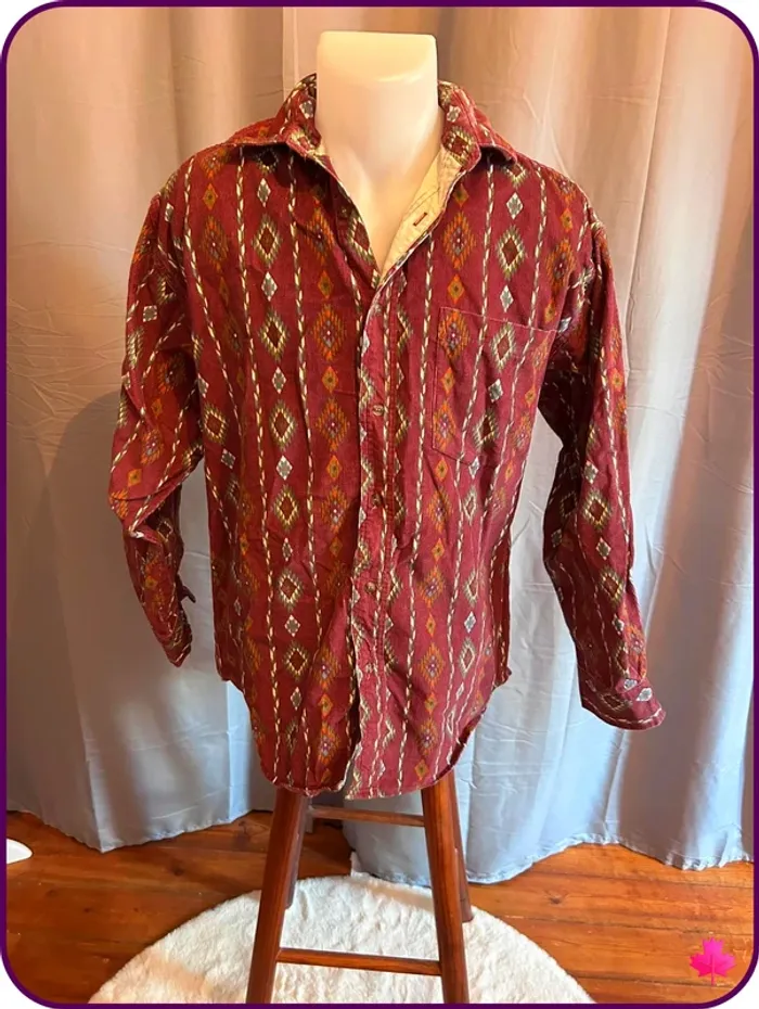 Rare chemise vintage Deep Valley velours côtelé motifs aztèques