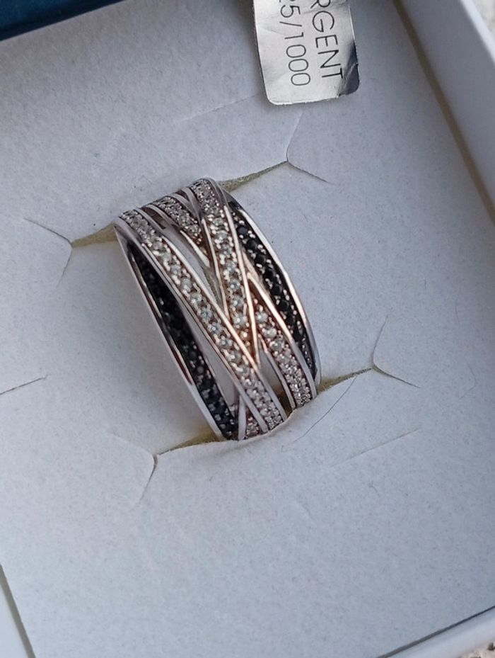 Bague argent 925 multi-anneaux oxydes blancs & noirs – EDORA - photo numéro 12
