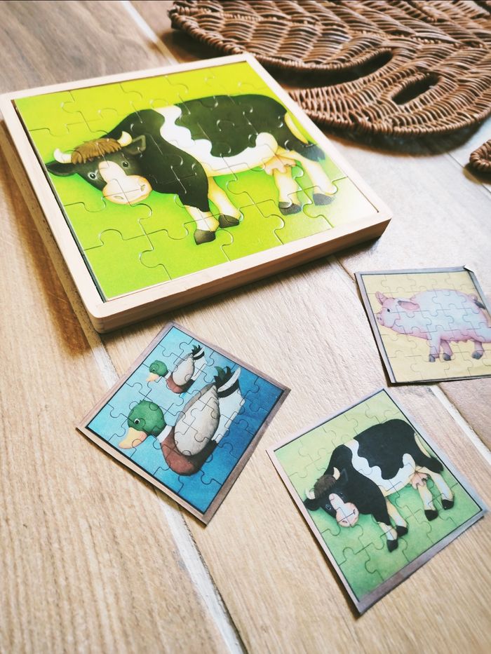 🐽Puzzles 3 en 1  animaux de la ferme en bois marque Gerardo Toys JB274 - photo numéro 2