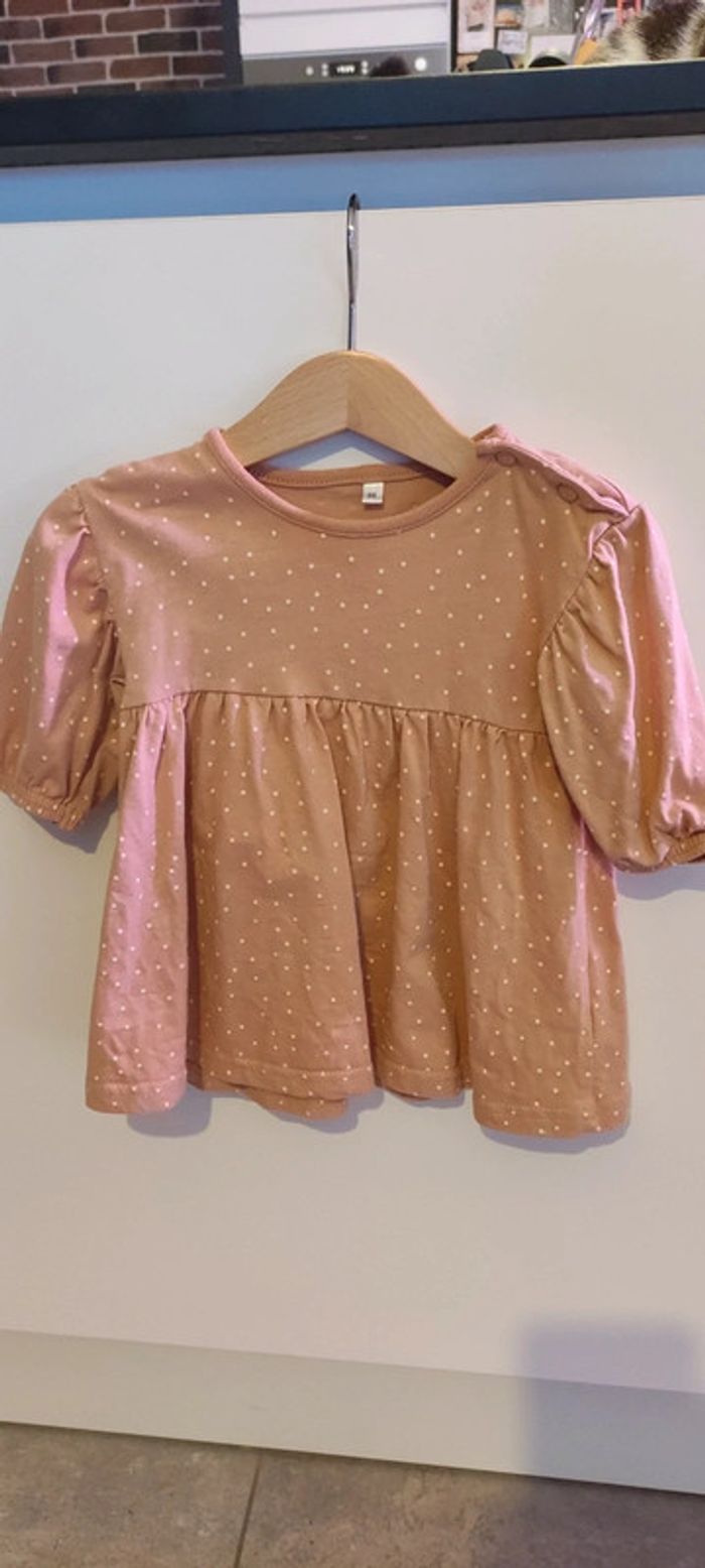 Robe rose à pois blanc manches longues bébé fille Zeeman 68cm 6 mois