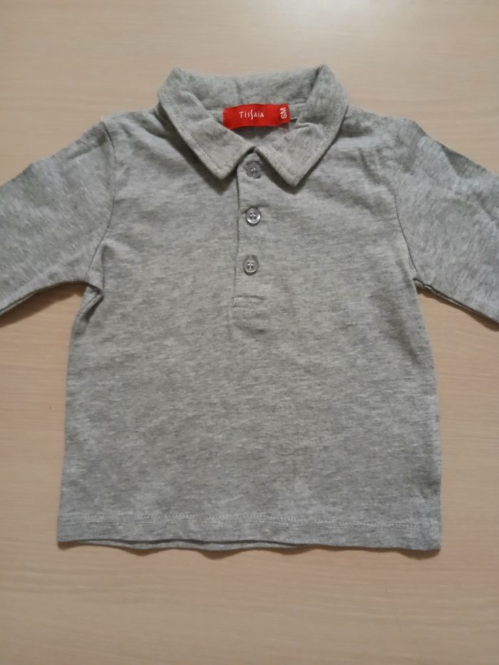 Polo bebe longue manche en coton taille 6 mois marque tissaia  couleur gris - photo numéro 5