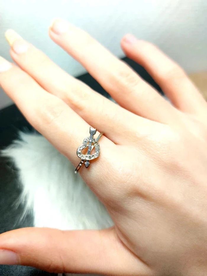 Magnifique bague vintage solitaire, cœur avec pierres blanches - photo numéro 3