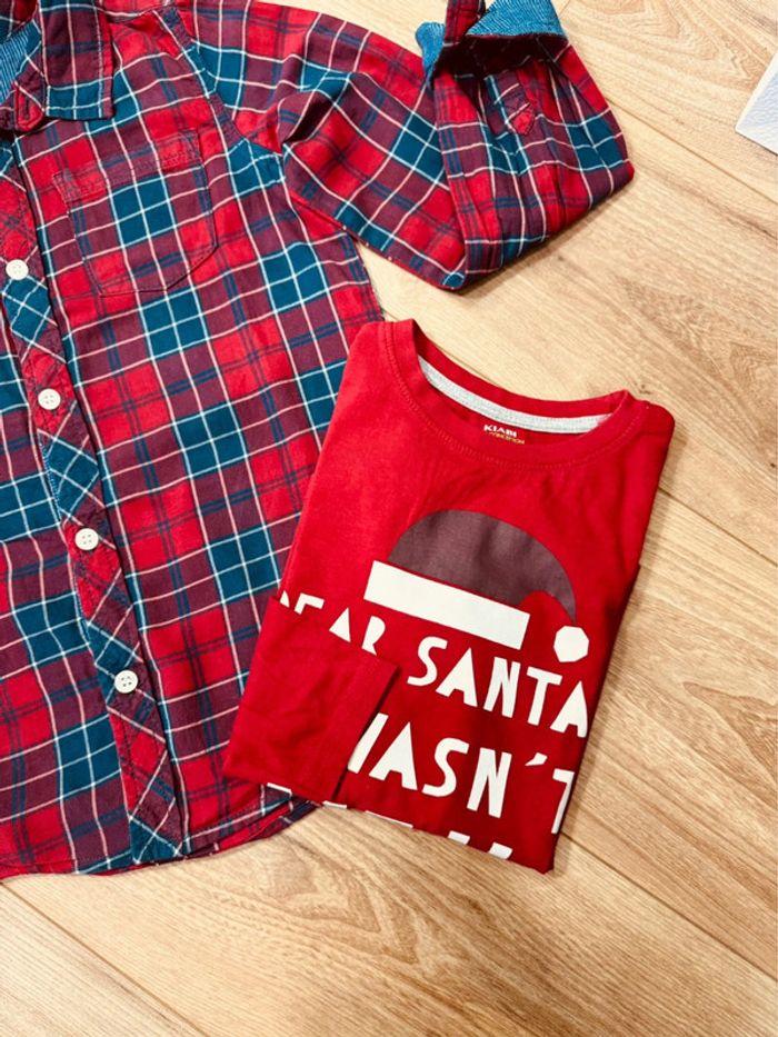 Taille 8 ans chemise et teeshirt Noël garçon TAO Kiabi rouge bleu * bonnet Noël * 🎄 - photo numéro 3