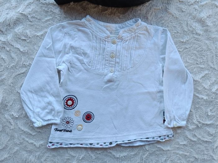 Tee shirt chemise blouse tunique manches longues Fille 12/18 mois fleurs Tricky tracks 100% coton - photo numéro 2