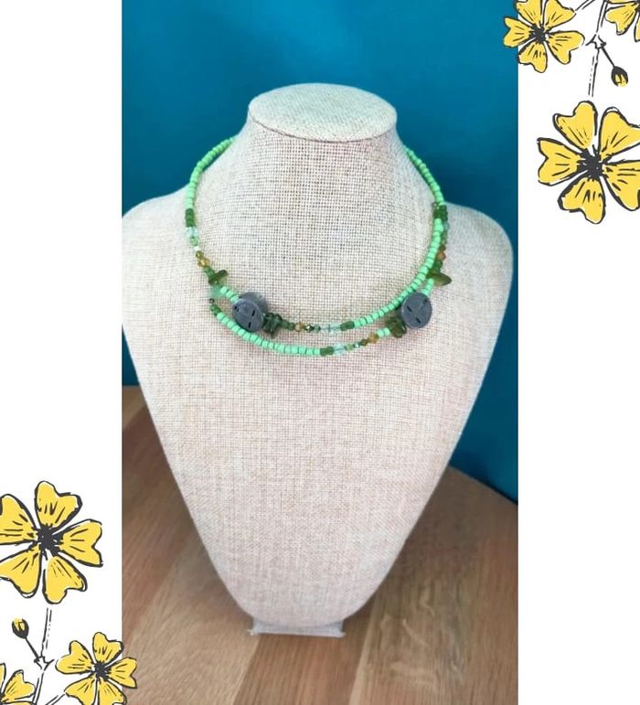 Collier double rang perles vertes & perles de verre – Collection Émeraude Urbaine - photo numéro 7
