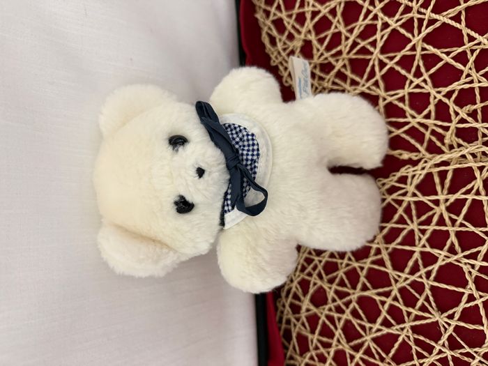 doudou ours blanc bavoir vichy bleu marque le petit ours - photo numéro 2