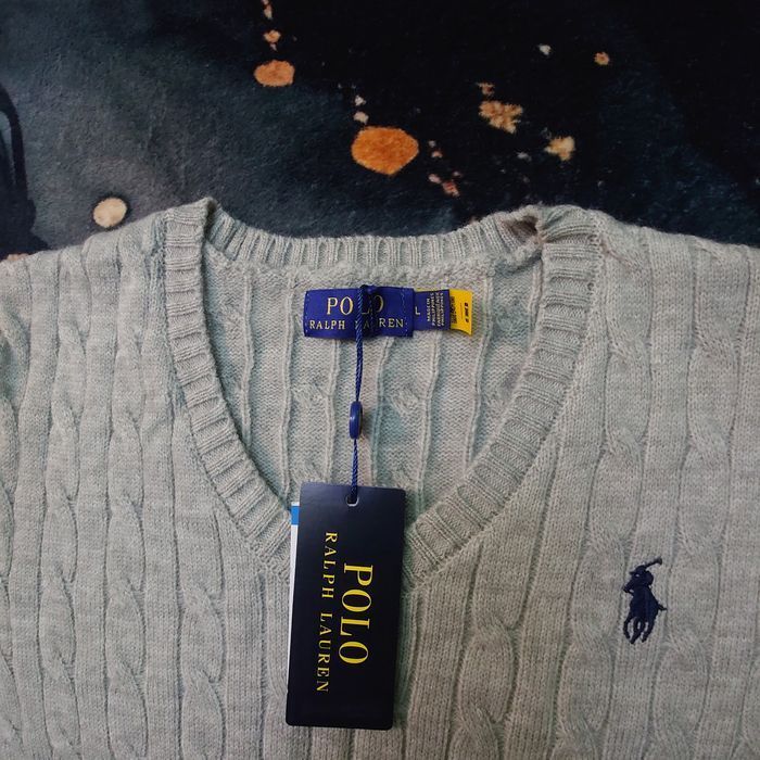 Pull col V Ralph Lauren Taille L - Gris - photo numéro 3