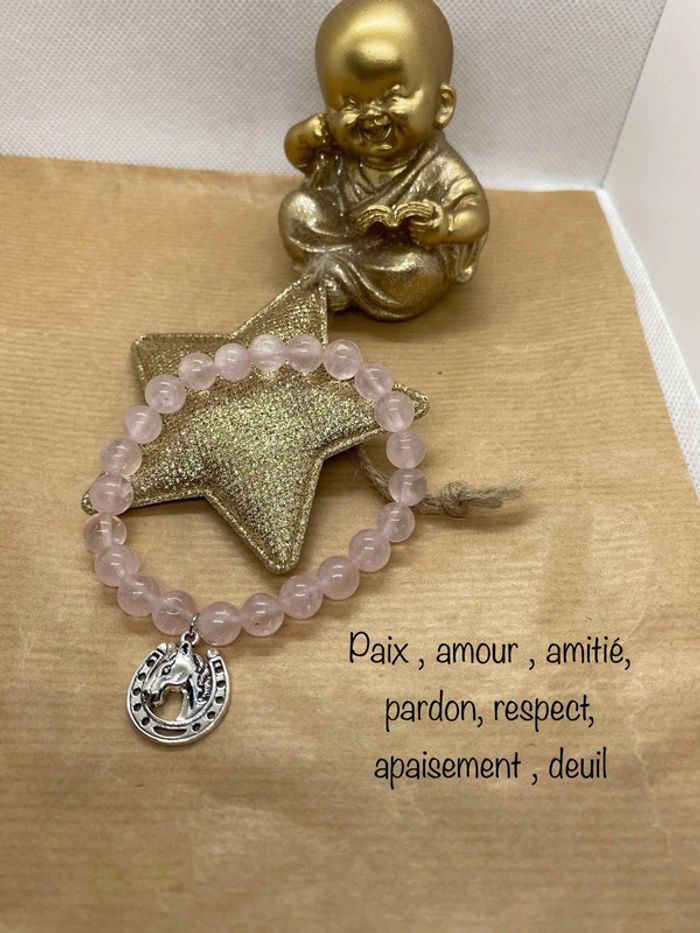 Bracelet quartz rose et fer a cheval , 19 cm , lithothérapie
