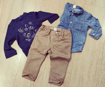 Ensemble pantalon chemise jean et tee shirt H&M Taille 12-18 mois