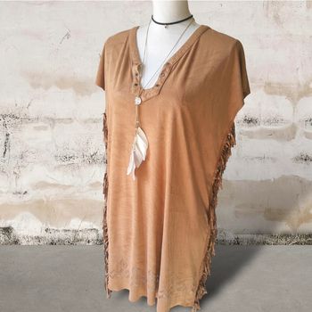 Robe bohème à franges camel taille unique jusqu’au 40 Miho’s