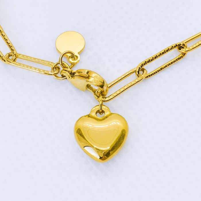 Parure collier & bracelet doré maillon rectangulaire avec pendentif cœur - photo numéro 4
