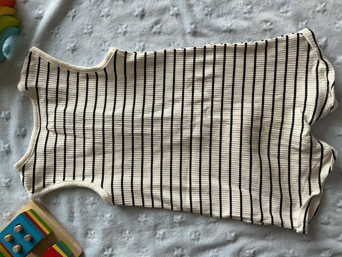 combinaison short débardeur blanc rayé noir 3 ans poche poitrine kiabi - photo numéro 9