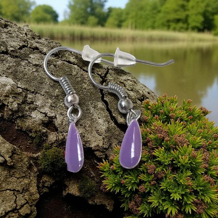 Boucles d’Oreilles Gouttes Violettes – Inox Platine
