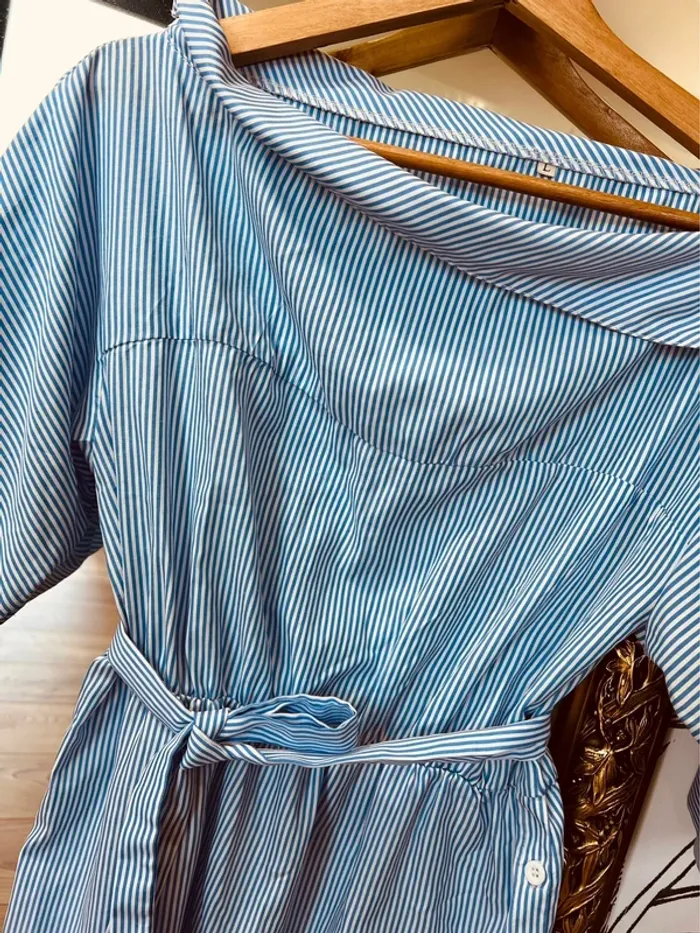 Taille L ~ 40 tunique femme bleue ciel et blanche à rayures 🌺 - photo numéro 5