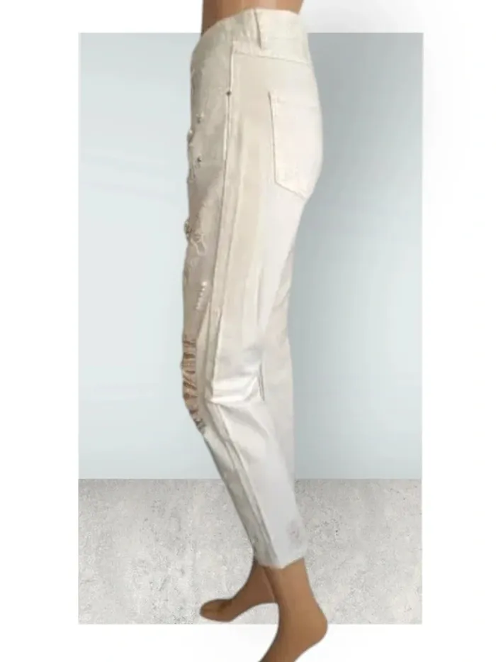 Jean  Queen Hearts ,look boyfriend destroy ,slim ,taille haute ,100 % coton - photo numéro 3