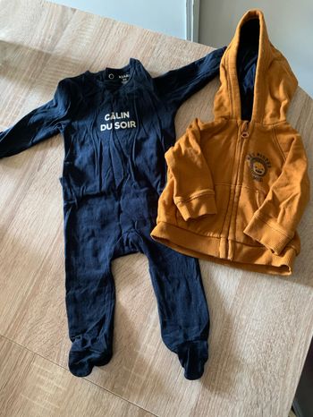 Pyjama coton câlin du soir + gilet Kiabi taille 3 mois