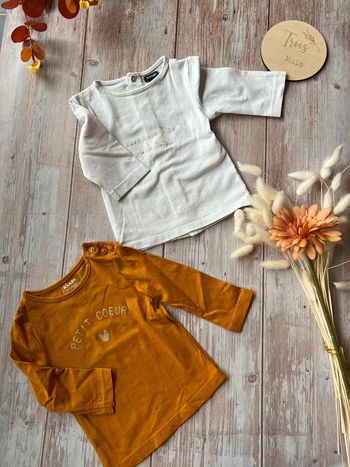 Lot de 2 tshirts ML 3 mois blanc et moutarde