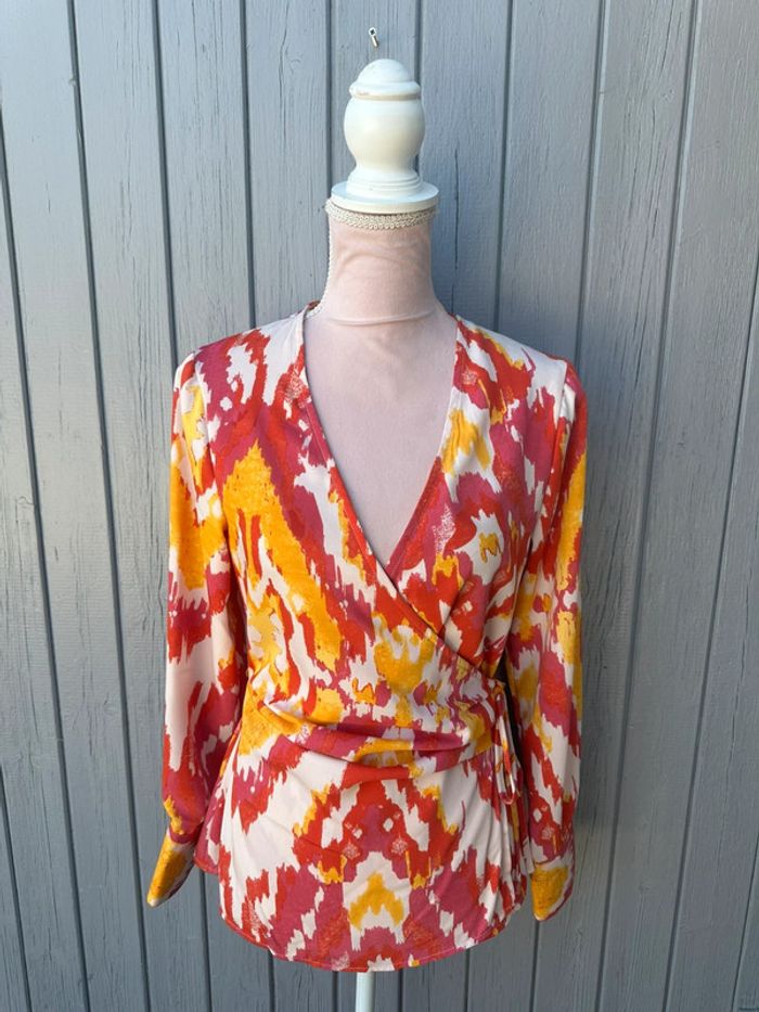 Blouse cache cœur manches longues été colorée décolletée légère