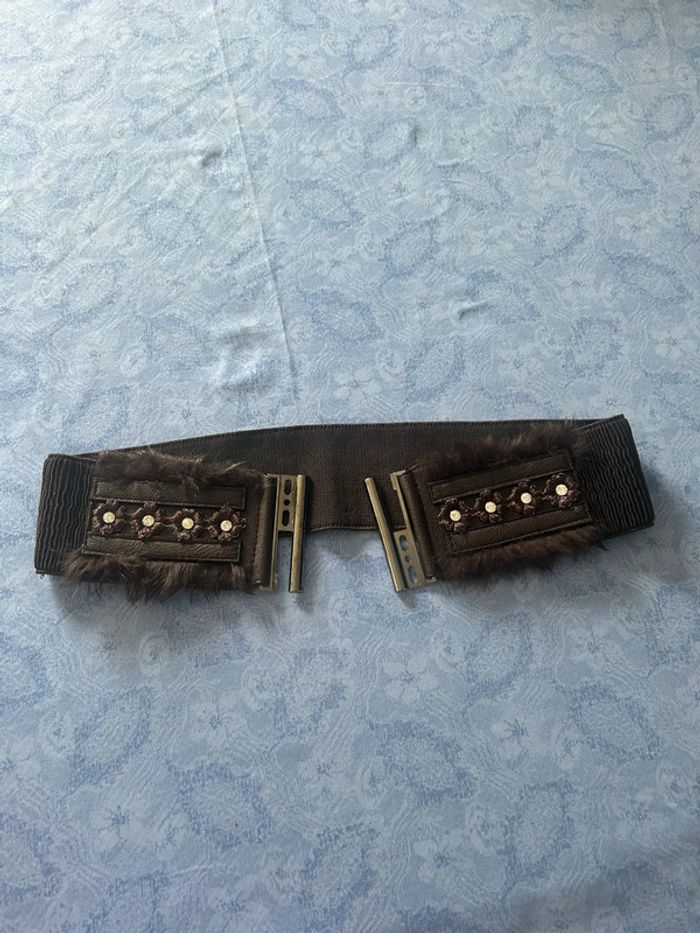 Ceinture marron à fleurs élastique 75cm - photo numéro 2