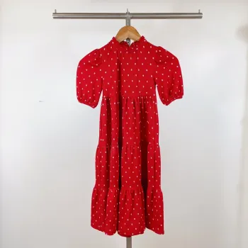 Robe rouge à pois Next 4-5 ans manches ballon col volanté rétro chic A1100